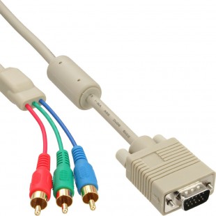 Câble VGA RGB, InLine®, VGA prise à 3x connecteur Cinch, 5m