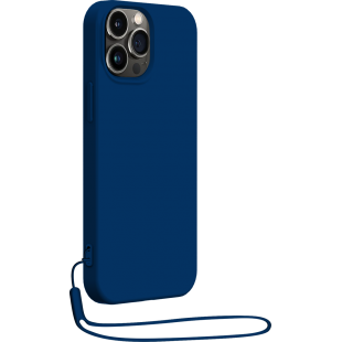 Coque iPhone 14 Pro Max Silicone + dragonne assortie Bleu marine Bigben
