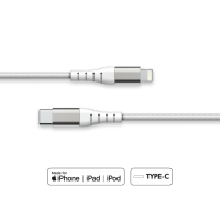Câble Renforcé USB C/Lightning 1,2m 3A Garanti à vie Blanc Force Power Lite