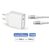 Chargeur maison 65W Power Delivery GaN + Câble renforcé USB C/USB C Garanti à vie Blanc Force Power Lite