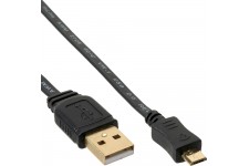Câble plat InLine® Micro USB 2.0 USB A à Micro-B noir / or 2m
