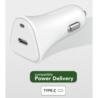 Chargeur voiture USB C PD 25W Power Delivery Souple Blanc Just Green