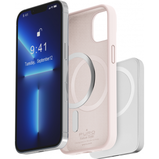 Coque iPhone 14 Pro Silicone Icon Compatible MagSafe Rose Puro