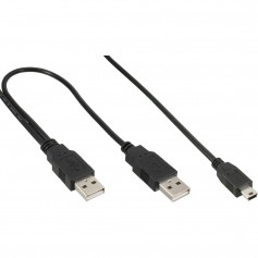 Câble USB Mini en Y, InLine®, 2x prise A à Mini-B prise (5 broches.), 1,0m