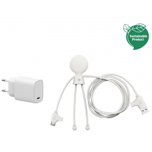 Chargeur maison Pack Mr BIO Fast Charge + Câble USB A+C/micro USB & USB C & Lightning Biodégradable Blanc Xoopar