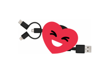 Câble SUZY rétractable USB A/micro USB & USB C & Lightning 1m Coeur Yello Koko