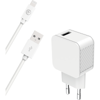 Chargeur maison 2.4A IC Smart + Câble USB A/Lightning Blanc - 100% Plastique recyclé Bigben