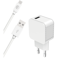 Chargeur maison 2.4A IC Smart + Câble USB A/micro USB Blanc - 100% Plastique recyclé Bigben
