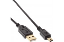 Mini câble InLine® USB 2.0 de type A mâle à Mini-B mâle 5 broches noir / or 0.5m