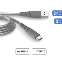 Câble Ultra-renforcé USB A/USB C 2m 3A Garanti à vie Gris - 100% Plastique recyclé Force Power