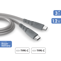 Câble Ultra-renforcé USB C/USB C 1,2m 3A Garanti à vie Gris - 100% Plastique recyclé Force Power