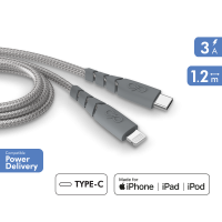 Câble Ultra-renforcé USB C/Lightning 1,2m 3A Garanti à vie Gris - 100% Plastique recyclé Force Power