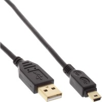 Mini câble InLine® USB 2.0 de type A mâle à Mini-B mâle 5 broches noir / or 1 m