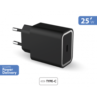 Chargeur maison USB C PD 25W Power Delivery Garanti à vie Noir - 100% Plastique recyclé Force Power Lite