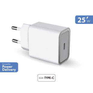 Chargeur maison USB C PD 25W Power Delivery Garanti à vie Blanc - 100% Plastique recyclé Force Power Lite