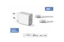 Chargeur maison 30W Power Delivery Garanti à vie + Câble USB C/Lightning Blanc - 100% Plastique recyclé Force Power Lite
