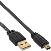 Câble plat USB 2.0 InLine® USB Un mâle à un Mini-B mâle 5 broches noir / or 0.3m