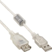 USB 2.0 Rallonge, InLine®, mâle/fem. type A, transparent, avec noyau magnétique, 3m