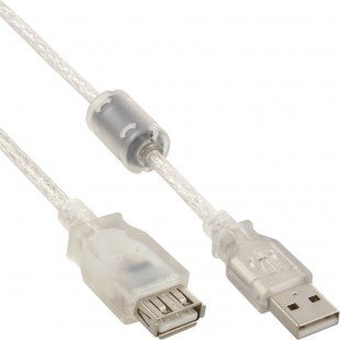 USB 2.0 Rallonge, InLine®, mâle/fem. type A, transparent, avec noyau magnétique, 0,5m