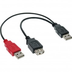 Câble de raccordement USB 2.0, InLine®, 2x prise A à prise femelle A, 0,2m