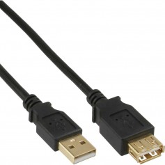 USB 2.0 Rallonge, InLine®, mâle/fem. type A, noir, contacts or, 0,5m