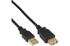 USB 2.0 Rallonge, InLine®, mâle/fem. type A, noir, contacts or, 5m