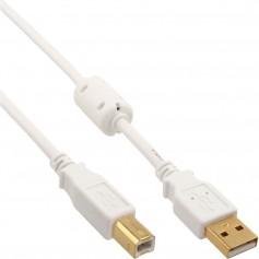 Câble InLine® USB 2.0 de type A mâle à B mâle doré avec starter en ferrite blanc, 1 m