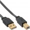Câble plat InLine® USB 2.0 de type A mâle à B plaqué or noir 2m