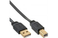 Câble plat InLine® USB 2.0 de type A mâle à B plaqué or noir 2m