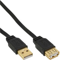 Câble plat InLine® USB 2.0 Type A mâle à A femelle plaqué or noir 5m