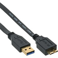 Câble plat InLine® USB 3.0 de type A mâle à Micro B mâle noir 1,8 m