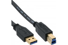 Câble plat InLine® USB 3.0 type A mâle à B mâle doré noir 2,5m