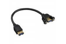 Câble adaptateur USB 3.0 InLine®, type A, femelle à connecteur de châssis, type A doré, 0,2 m