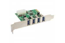 Contrôleur hôte 4 ports InLine® USB 3.0 PCIe incl. Support bas profil et alimentation SATA