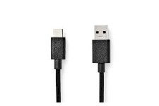 Câble USB | USB 3.2 Gen 1 | USB-A Mâle | USB-C™ Mâle | 60 W | 5 Gbps | Plaqué nickel | 1.00 m | Rond | PVC | Noir | Boîte