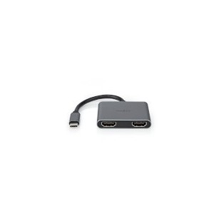 Adaptateur Multi-Ports USB | USB 3.2 Gen 1 | USB-C™ Mâle | 2x HDMI™ | 0.10 m | Rond | Plaqué nickel | PVC | Noir | Boîte