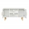 Meuble TV LILA - 2 portes - Décor mélaminé Blanc - Pieds en bois massif - L90 x P35 x H55 cm
