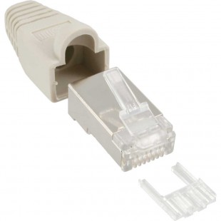 Connecteur à sertir InLine® RJ45 8P8C blindé avec filetage + protection anti-pliage gris 10 pcs.