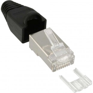 Connecteur à sertir InLine® RJ45 8P8C blindé avec filetage + protection anti-pliage noir 10 pcs.