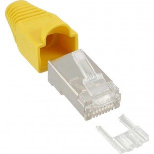 Connecteur à sertir InLine® RJ45 8P8C blindé avec filetage + protection anti-pliage jaune 10 pcs.