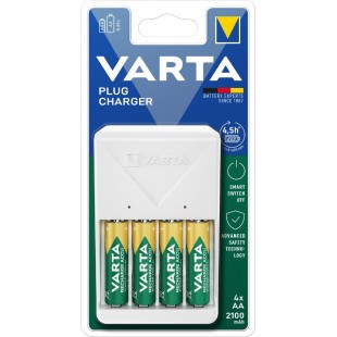 VARTA Chargeur Plug Charger, équipé de AA, blanc
