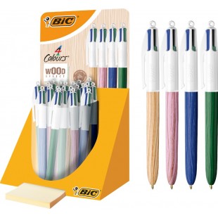 BIC Stylo à bille rétractable 4Colours Wood Style présentoir