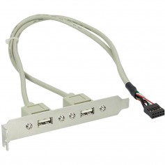 Équerre de fente USB 2.0, InLine®, 2x USB prise femelle sur 1x connecteur IDC 10 broches