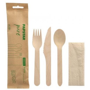 PAPSTAR Kit de couverts 'pure', en bois de bouleau, 4 pièces