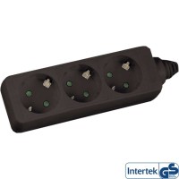Barrette d'alimentation InLine® 3 ports de type F noir allemand, 1,5 m
