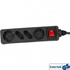Barrette d'alimentation InLine® 4 ports 2x Type F allemand + 2x Euro avec interrupteur noir 1,5m
