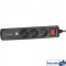Barrette d'alimentation InLine® 3 ports + 2xUSB 3x Type F allemand + 2x USB2 + commutateur noir 1.5m