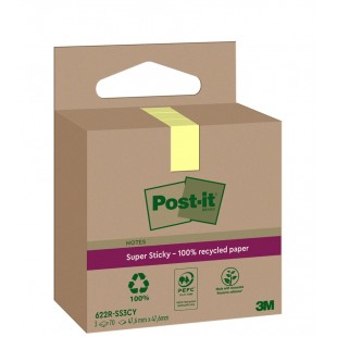 Post-it Super Sticky Recycling Notes, 47,6 x 47,6 mm, jaune