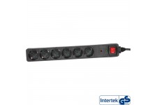 Barrette d'alimentation InLine® 6 ports avec protection 6x Type F allemand avec interrupteur noir 1,5 m