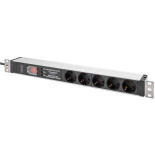 DIGITUS 19' Steckdosenleiste mit Schalter, 5-fach, 1 HE